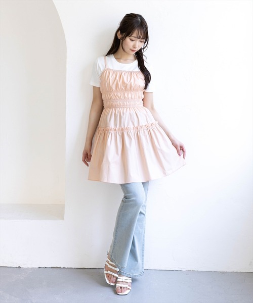 clear（クリア）の「ウエストリボン付きミニキャミワンピース［骨格ウェーブ／ガーリー］（ワンピース・レディース・サックスブルー/ピンクベージュ/オフホワイト・F）」の7枚目の写真