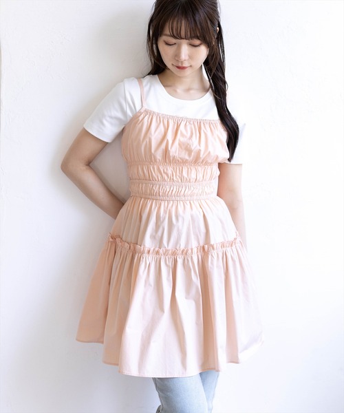 clear（クリア）の「ウエストリボン付きミニキャミワンピース［骨格ウェーブ／ガーリー］（ワンピース・レディース・サックスブルー/ピンクベージュ/オフホワイト・F）」の4枚目の写真