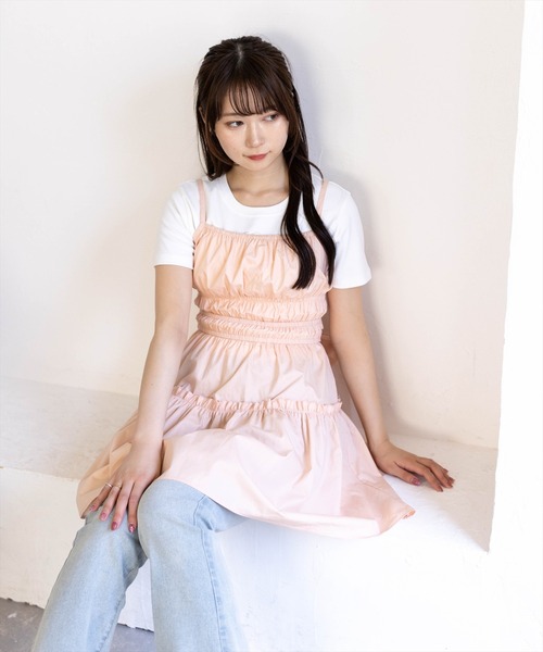 clear（クリア）の「ウエストリボン付きミニキャミワンピース［骨格ウェーブ／ガーリー］（ワンピース・レディース・サックスブルー/ピンクベージュ/オフホワイト・F）」の5枚目の写真