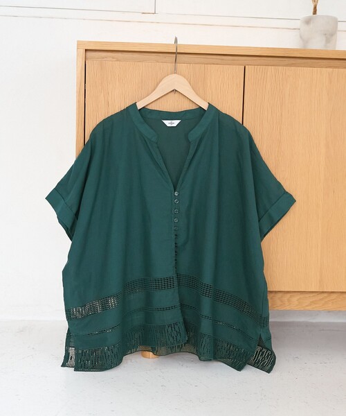 coen(コーエン)の「裾刺繍レース スキッパーシアーバンドカラーブラウス(シャツ/ブラウス・レディース・ダークグリーン/オフホワイト/ブラック・FREE)」の16枚目の写真