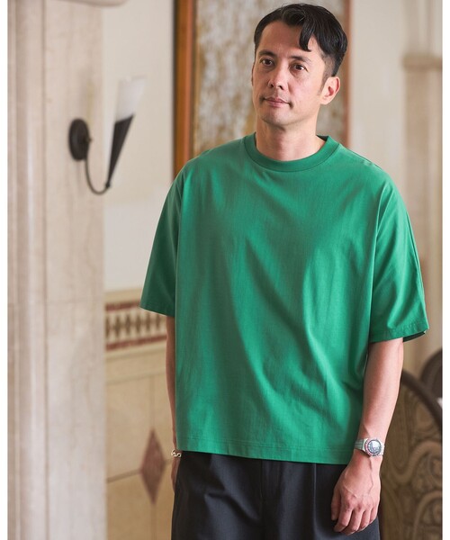 green label relaxing（グリーンレーベルリラクシング）の「ドルマンスリーブ クルーネック 半袖Tシャツ -UVカット・接触冷感・遮熱-（Tシャツ/カットソー・メンズ・ホワイト/ライトグレー/ダークグレー/ケリーグリーン・S/M/L/XL）」の4枚目の写真