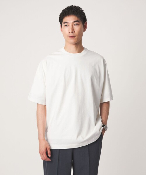 green label relaxing（グリーンレーベルリラクシング）の「ドルマンスリーブ クルーネック 半袖Tシャツ -UVカット・接触冷感・遮熱-（Tシャツ/カットソー・メンズ・ホワイト/ライトグレー/ダークグレー/ケリーグリーン・S/M/L/XL）」の14枚目の写真
