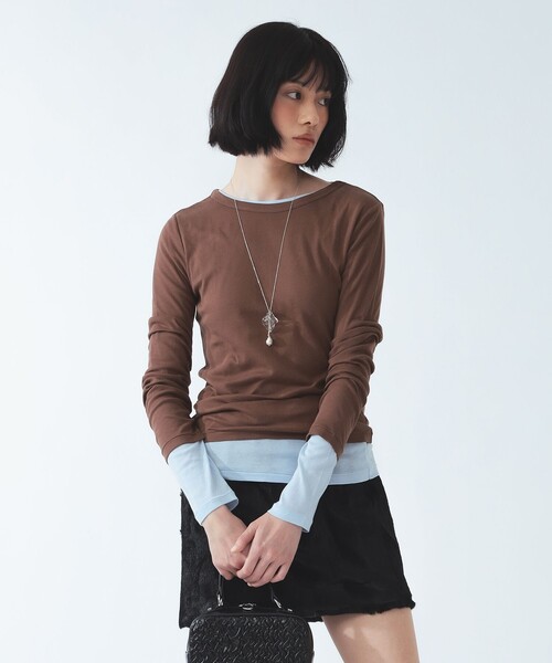 Ray BEAMS(レイビームス)の「【別注】MILLER / 2パック Tシャツ(Tシャツ/カットソー・レディース・ホワイト/ダークブラウン・ONE SIZE)」の2枚目の写真