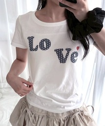 ドット×LOVEハートプリントショート丈半袖Tシャツ