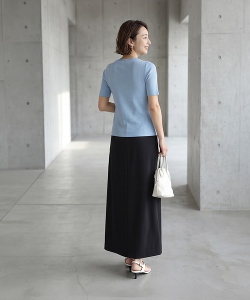 STYLE DELI(スタイルデリ)の「さらさら前ギャザー半袖ニットトップス(Tシャツ/カットソー・レディース・ブラック/アイボリー/ブルー・FREE)」の6枚目の写真