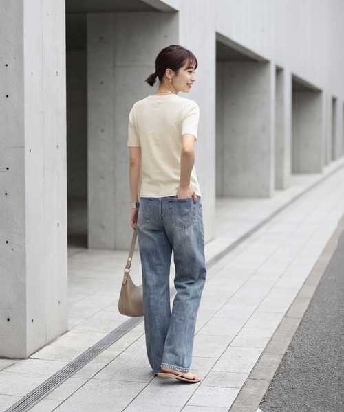 STYLE DELI(スタイルデリ)の「さらさら前ギャザー半袖ニットトップス(Tシャツ/カットソー・レディース・ブラック/アイボリー/ブルー・FREE)」の10枚目の写真