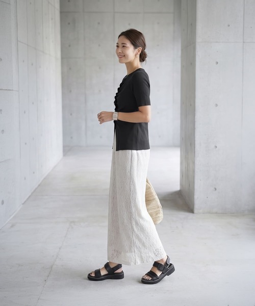STYLE DELI(スタイルデリ)の「さらさら前ギャザー半袖ニットトップス(Tシャツ/カットソー・レディース・ブラック/アイボリー/ブルー・FREE)」の12枚目の写真
