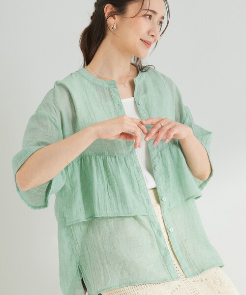 SHOO・LA・RUE（シューラルー）の「フロントフリル シアーワッシャーブラウス（シャツ/ブラウス・レディース・グリーン系/オフホワイト/ライトベージュ・02/04/03/01）」の3枚目の写真