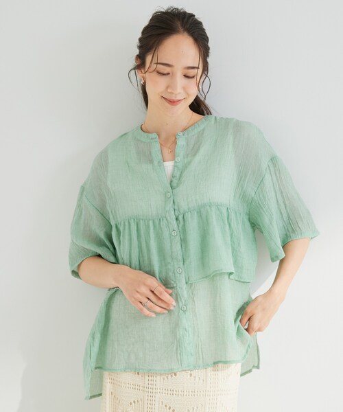 SHOO・LA・RUE（シューラルー）の「フロントフリル シアーワッシャーブラウス（シャツ/ブラウス・レディース・グリーン系/オフホワイト/ライトベージュ・02/04/03/01）」の8枚目の写真