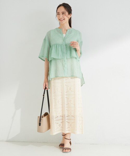SHOO・LA・RUE（シューラルー）の「フロントフリル シアーワッシャーブラウス（シャツ/ブラウス・レディース・グリーン系/オフホワイト/ライトベージュ・02/04/03/01）」の10枚目の写真