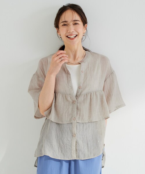 SHOO・LA・RUE（シューラルー）の「フロントフリル シアーワッシャーブラウス（シャツ/ブラウス・レディース・グリーン系/オフホワイト/ライトベージュ・02/04/03/01）」の12枚目の写真