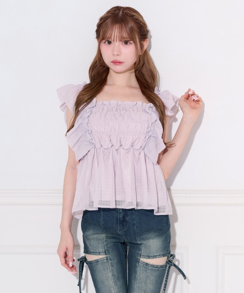 apres jour(アプレジュール)の「シャーリングペプラムブラウス(シャツ/ブラウス・レディース・ラベンダー/ライトブルー/ピンク/ライトイエロー/オフホワイト・フリー/X-LARGE)」の3枚目の写真