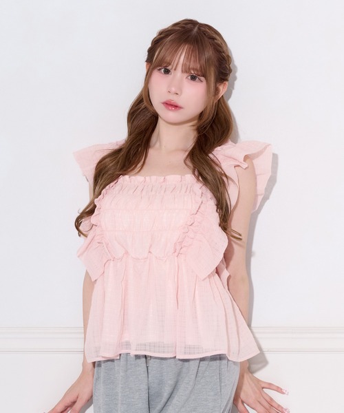 apres jour(アプレジュール)の「シャーリングペプラムブラウス(シャツ/ブラウス・レディース・ラベンダー/ライトブルー/ピンク/ライトイエロー/オフホワイト・フリー/X-LARGE)」の9枚目の写真