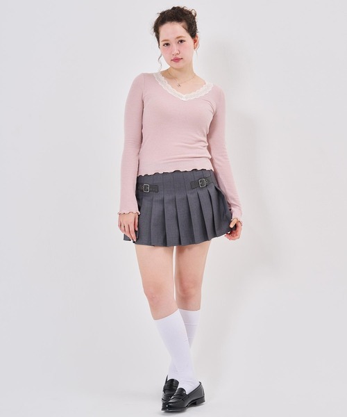 TINA:JOJUN(ティーナジョジュン)の「レース付き Vネック カットソー TINA:JOJUN(Tシャツ/カットソー・レディース・ピンク系その他/チャコール/ライトグリーン・M)」の14枚目の写真