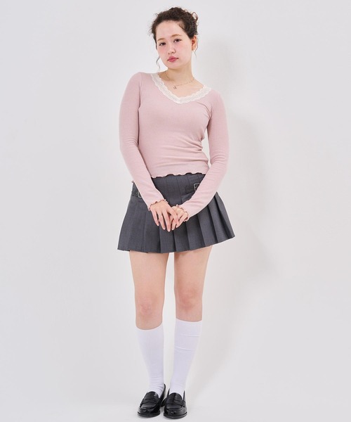 TINA:JOJUN(ティーナジョジュン)の「レース付き Vネック カットソー TINA:JOJUN(Tシャツ/カットソー・レディース・ピンク系その他/チャコール/ライトグリーン・M)」の15枚目の写真