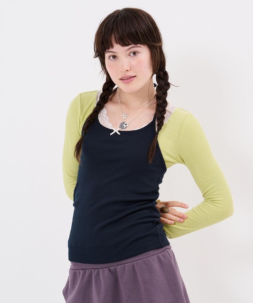 TINA:JOJUN(ティーナジョジュン)の「レース付き Vネック カットソー TINA:JOJUN(Tシャツ/カットソー・レディース・ピンク系その他/チャコール/ライトグリーン・M)」の18枚目の写真