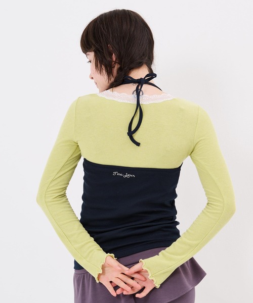 TINA:JOJUN(ティーナジョジュン)の「レース付き Vネック カットソー TINA:JOJUN(Tシャツ/カットソー・レディース・ピンク系その他/チャコール/ライトグリーン・M)」の19枚目の写真