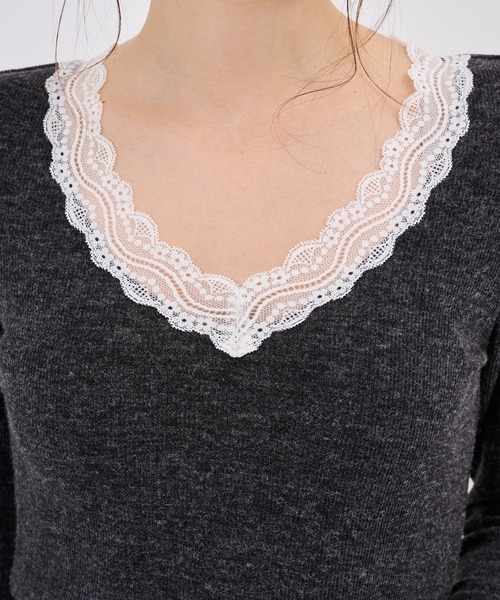 TINA:JOJUN(ティーナジョジュン)の「レース付き Vネック カットソー TINA:JOJUN(Tシャツ/カットソー・レディース・ピンク系その他/チャコール/ライトグリーン・M)」の22枚目の写真