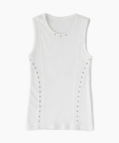 Chikashitsu +(チカシツプラス)の「【Chikashitsu +】studs rib sleeveless (2color) / 【チカシツプラス】スタッズリブタンクトップ(タンクトップ・メンズ・ホワイト/ブラック・ONE SIZE)」の8枚目の写真