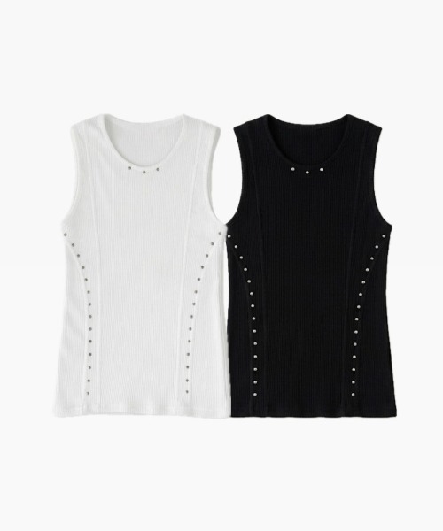 Chikashitsu +(チカシツプラス)の「【Chikashitsu +】studs rib sleeveless (2color) / 【チカシツプラス】スタッズリブタンクトップ(タンクトップ・メンズ・ホワイト/ブラック・ONE SIZE)」の17枚目の写真