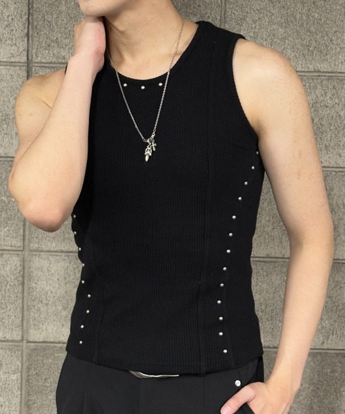 Chikashitsu +(チカシツプラス)の「【Chikashitsu +】studs rib sleeveless (2color) / 【チカシツプラス】スタッズリブタンクトップ(タンクトップ・メンズ・ホワイト/ブラック・ONE SIZE)」の13枚目の写真