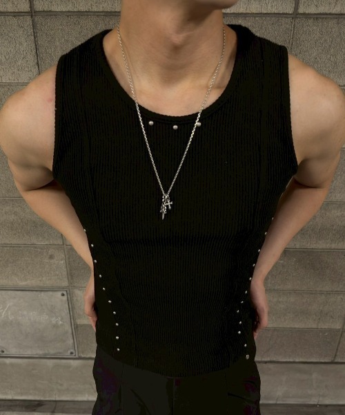 Chikashitsu +(チカシツプラス)の「【Chikashitsu +】studs rib sleeveless (2color) / 【チカシツプラス】スタッズリブタンクトップ(タンクトップ・メンズ・ホワイト/ブラック・ONE SIZE)」の14枚目の写真