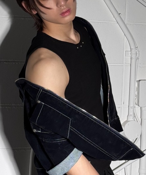 Chikashitsu +(チカシツプラス)の「【Chikashitsu +】studs rib sleeveless (2color) / 【チカシツプラス】スタッズリブタンクトップ(タンクトップ・メンズ・ホワイト/ブラック・ONE SIZE)」の12枚目の写真