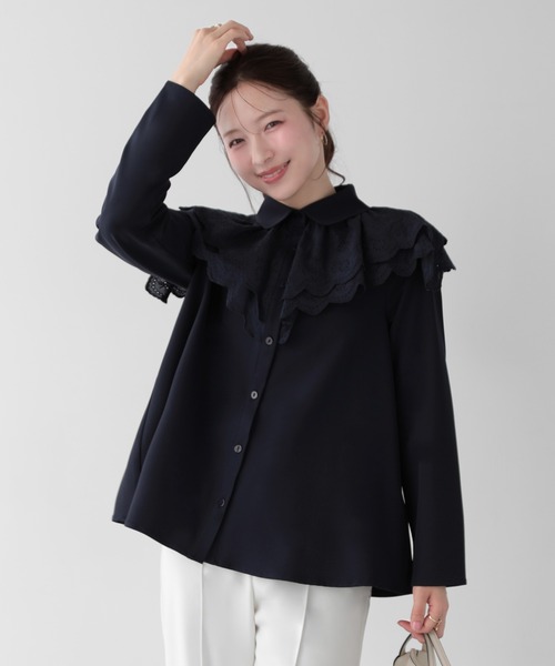 Fit more(フィットモア)の「ケープレーストップス(Tシャツ/カットソー・レディース・ホワイト/ネイビー・FREE)」の3枚目の写真