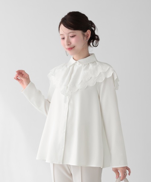 Fit more(フィットモア)の「ケープレーストップス(Tシャツ/カットソー・レディース・ホワイト/ネイビー・FREE)」の10枚目の写真