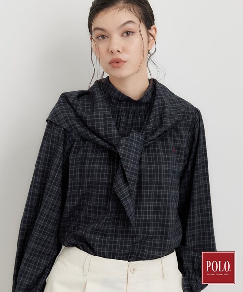 POLO BCS（ポロ ビーシーエス）の「POLO BCS/チェックスカーフ付きブラウス（シャツ/ブラウス・レディース・ダークブラウン系1/ネイビー系1・12/13）」の2枚目の写真