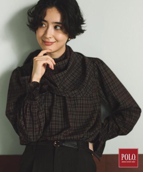 POLO BCS（ポロ ビーシーエス）の「POLO BCS/チェックスカーフ付きブラウス（シャツ/ブラウス・レディース・ダークブラウン系1/ネイビー系1・12/13）」の21枚目の写真
