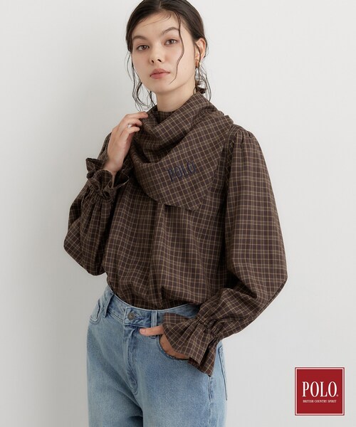 POLO BCS（ポロ ビーシーエス）の「POLO BCS/チェックスカーフ付きブラウス（シャツ/ブラウス・レディース・ダークブラウン系1/ネイビー系1・12/13）」の5枚目の写真