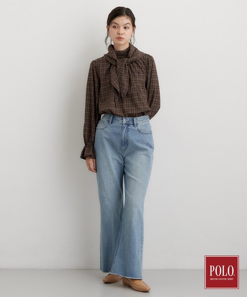 POLO BCS（ポロ ビーシーエス）の「POLO BCS/チェックスカーフ付きブラウス（シャツ/ブラウス・レディース・ダークブラウン系1/ネイビー系1・12/13）」の7枚目の写真