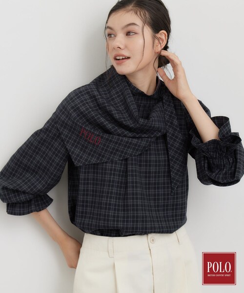 POLO BCS（ポロ ビーシーエス）の「POLO BCS/チェックスカーフ付きブラウス（シャツ/ブラウス・レディース・ダークブラウン系1/ネイビー系1・12/13）」の9枚目の写真