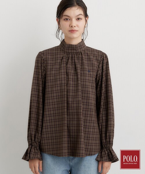 POLO BCS（ポロ ビーシーエス）の「POLO BCS/チェックスカーフ付きブラウス（シャツ/ブラウス・レディース・ダークブラウン系1/ネイビー系1・12/13）」の16枚目の写真
