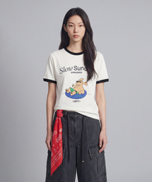 配色カラーキャラクタープリントクロップTシャツ _オフホワイト_9106322207