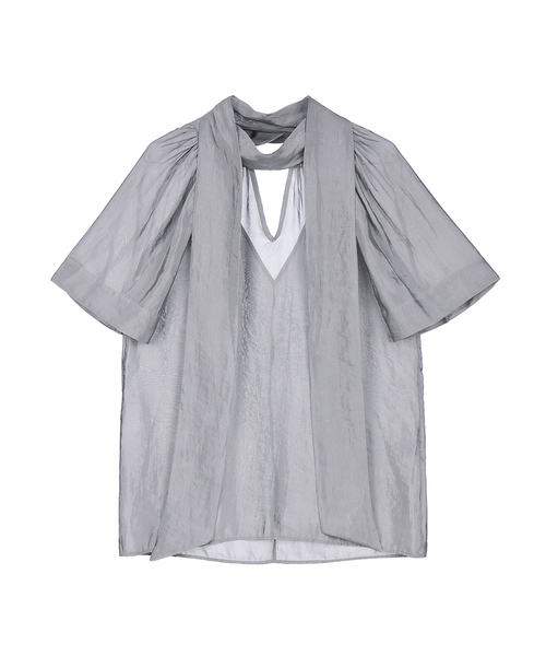 PROJECT WAVE(プロジェクトウェーブ)の「Reset Tie Blouse (3COLOR)(Tシャツ/カットソー・レディース・ライトグレー/アイボリー/ブラック・FREE)」の3枚目の写真