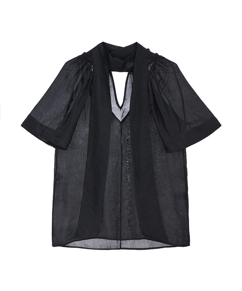 PROJECT WAVE(プロジェクトウェーブ)の「Reset Tie Blouse (3COLOR)(Tシャツ/カットソー・レディース・ライトグレー/アイボリー/ブラック・FREE)」の2枚目の写真