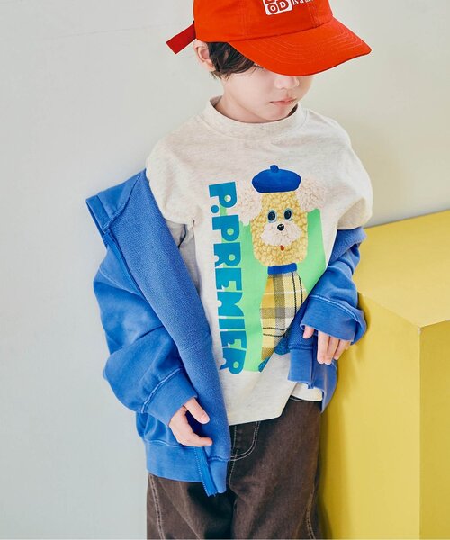 p.premier(ピードットプルミエ)の「レトロぬいフォトプリントロンT(Tシャツ/カットソー・キッズ・マスタード/オフホワイト/レッド/グレー・130/140/90/80/120/100/110)」の1枚目の写真