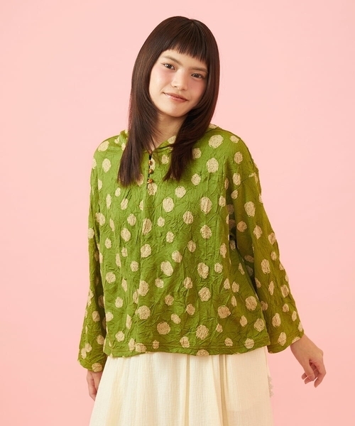 Jocomomola(ホコモモラ)の「【日本製】配色ドットジャカードフード付きカットソー(Tシャツ/カットソー・レディース・ブラック/グリーン・40)」の16枚目の写真