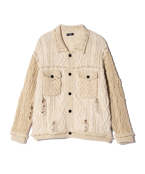 glamb(グラム)の「Damage Knit Jacket / ダメージニットジャケット(ブルゾン・メンズ・アイボリー/ブラック・S/M/L)」の3枚目の写真
