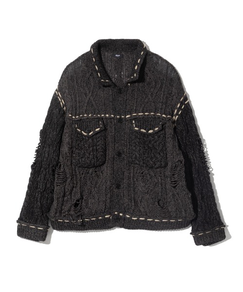 glamb(グラム)の「Damage Knit Jacket / ダメージニットジャケット(ブルゾン・メンズ・アイボリー/ブラック・S/M/L)」の5枚目の写真