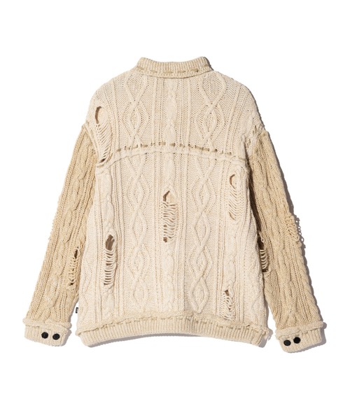 glamb(グラム)の「Damage Knit Jacket / ダメージニットジャケット(ブルゾン・メンズ・アイボリー/ブラック・S/M/L)」の4枚目の写真