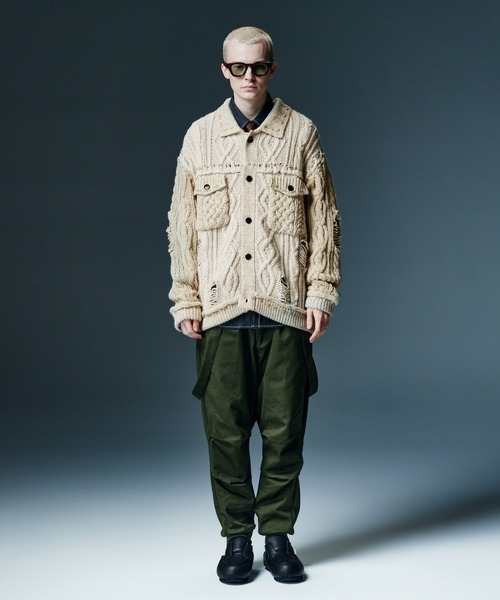 glamb(グラム)の「Damage Knit Jacket / ダメージニットジャケット(ブルゾン・メンズ・アイボリー/ブラック・S/M/L)」の6枚目の写真