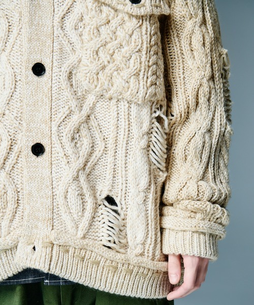 glamb(グラム)の「Damage Knit Jacket / ダメージニットジャケット(ブルゾン・メンズ・アイボリー/ブラック・S/M/L)」の16枚目の写真