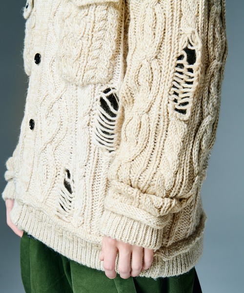 glamb(グラム)の「Damage Knit Jacket / ダメージニットジャケット(ブルゾン・メンズ・アイボリー/ブラック・S/M/L)」の14枚目の写真