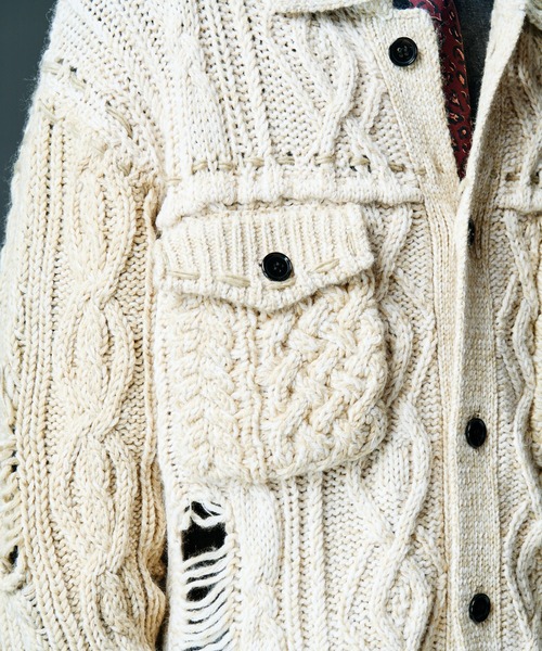glamb(グラム)の「Damage Knit Jacket / ダメージニットジャケット(ブルゾン・メンズ・アイボリー/ブラック・S/M/L)」の15枚目の写真