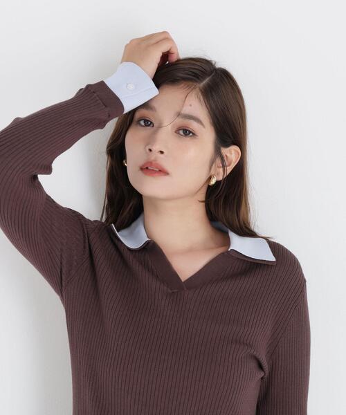 NATURAL BEAUTY BASIC(ナチュラルビューティーベーシック)の「ダブルカラーリブニット(ニット/セーター・レディース・グレー系その他/ブラウン系その他/ネイビー系・FREE)」の3枚目の写真