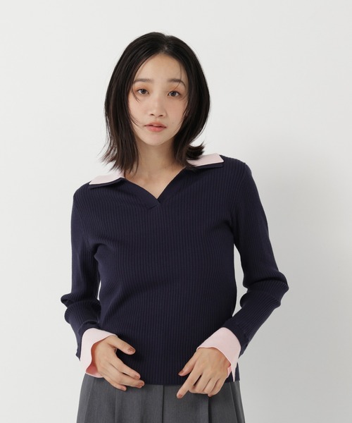 NATURAL BEAUTY BASIC(ナチュラルビューティーベーシック)の「ダブルカラーリブニット(ニット/セーター・レディース・グレー系その他/ブラウン系その他/ネイビー系・FREE)」の1枚目の写真