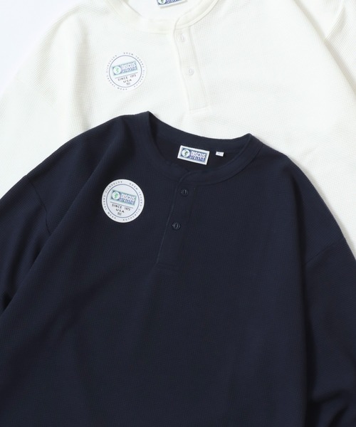 DISCUS(ディスカス)の「DISCUS/ディスカス ワッフル/サーマル 無地 ヘンリーネック 長袖Tシャツ/ロンT/レディース メンズ(Tシャツ/カットソー・メンズ・ホワイト/ダークグリーン/ネイビー/ブラック・XL/L/M)」の4枚目の写真